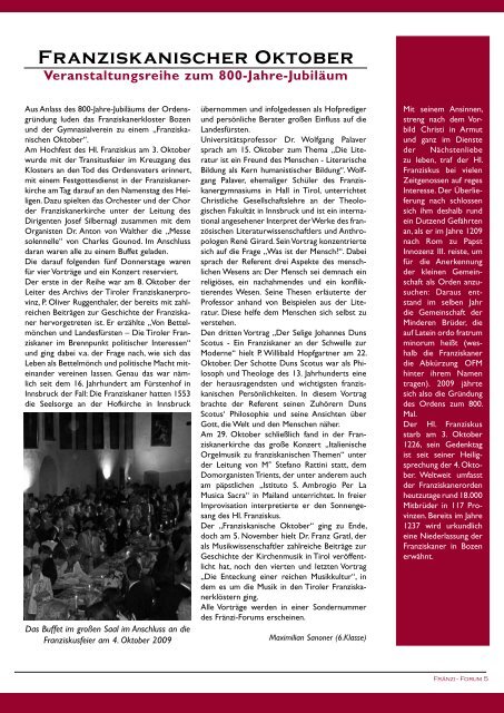 Ausgabe 1/2010 FRÄNZI – FORUM - Franziskanergymnasium Bozen