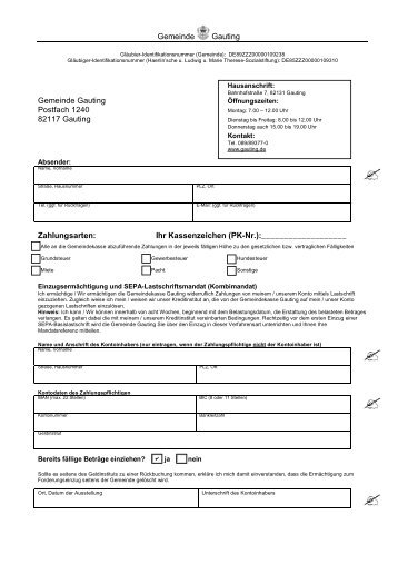 Formular Lastschrifteinzug Gemeinde Gauting