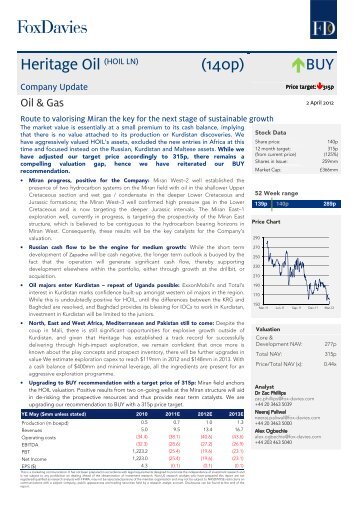 Heritage Oil (HOIL LN) (140p) ?BUY - Fox-Davies Capital