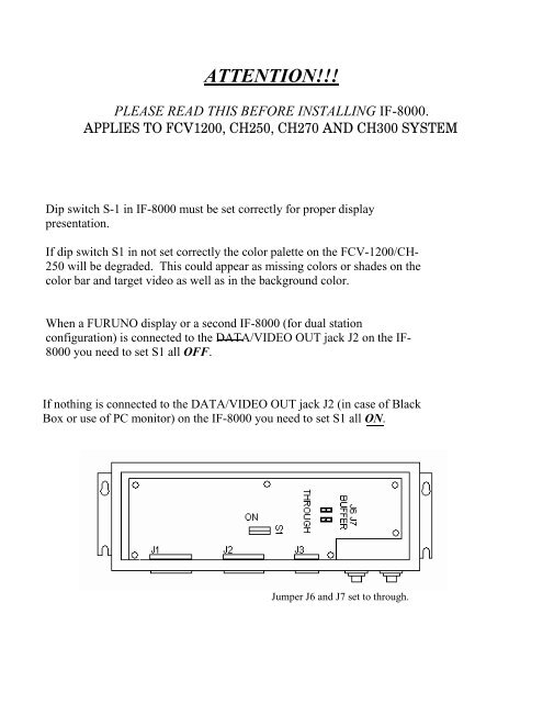 IF8000 dip switch settings. Read me first. - Furuno USA