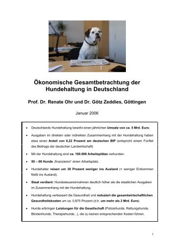 Ãkonomische Gesamtbetrachtung der Hundehaltung in Deutschland