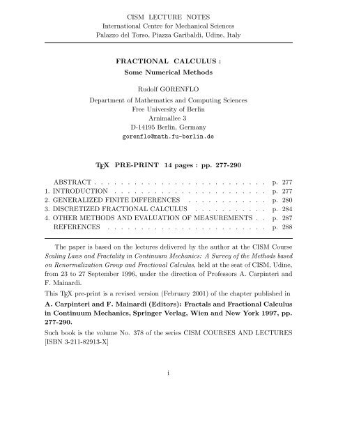 CISM LECTURE NOTES International Centre for Mechanical Sciences