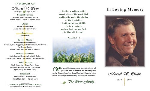 Marvel V. Olsen - Fratzke & Jensen Funeral Home