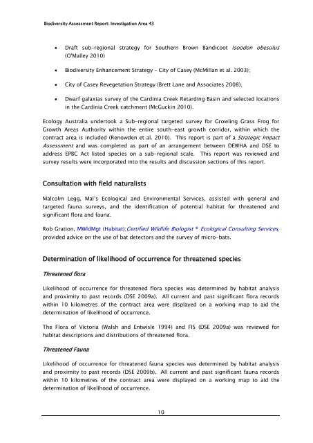 Biodiversity Assessment Report Contract Area 43: Pound Road ...