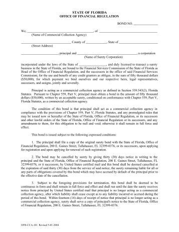 commercial collection agency surety bond florida office of