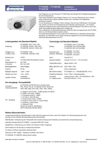 Luxion Datenblatt Panasonic PT-DX500E / PT-DW530E ... - Luxion AG