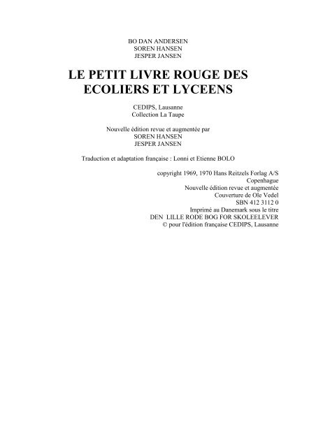 LE PETIT LIVRE ROUGE DES ECOLIERS ET LYCEENS