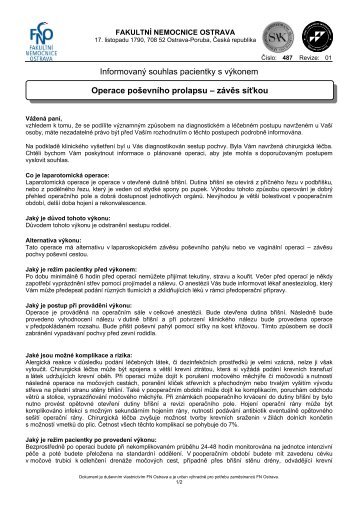 Operace poševního prolapsu - Fakultní nemocnice Ostrava