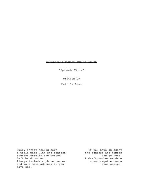 SCREENPLAY FORMAT FOR TV SHOWS - BBC