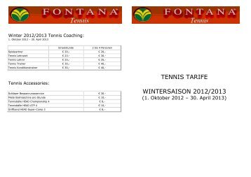 TENNIS TARIFE WINTERSAISON 2012/2013