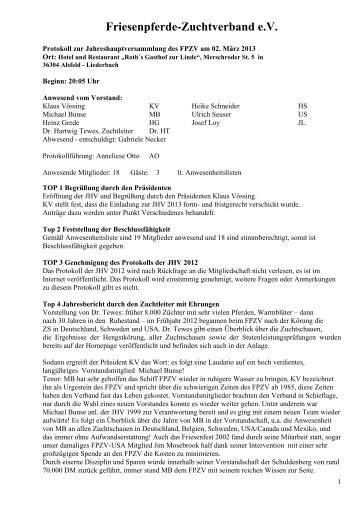 Protokoll der Jahresmitgliederversammlung 2013 - Friesenpferde ...