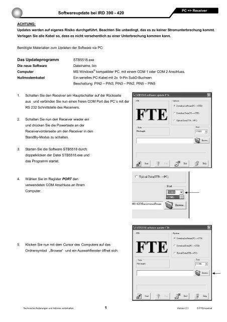 Softwareupdate bei IRD 390 - 420 - FTE Maximal