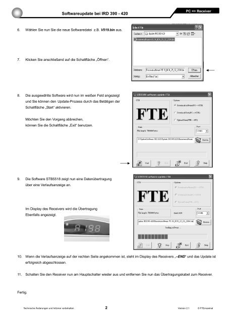 Softwareupdate bei IRD 390 - 420 - FTE Maximal