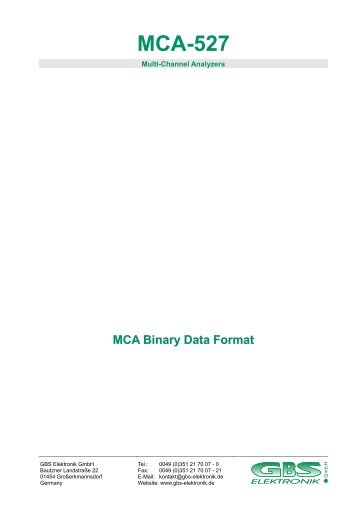 MCA Binary Data Format - GBS Elektronik GmbH
