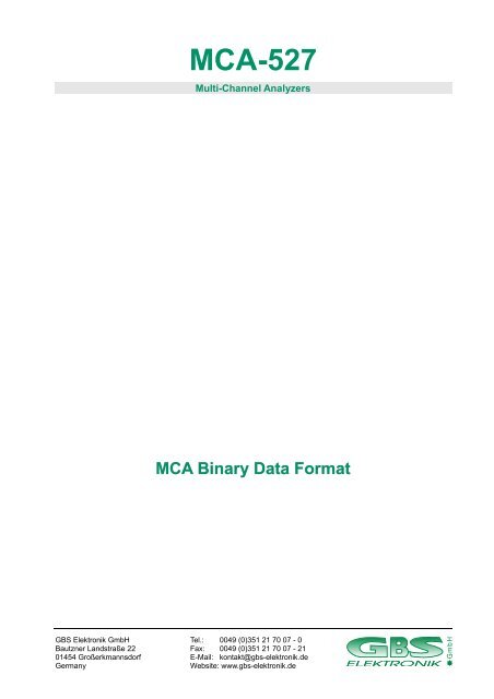 MCA Binary Data Format - GBS Elektronik GmbH