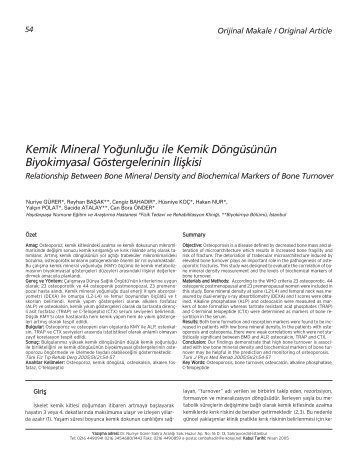 Kemik Mineral Yo¤unlu¤u ile Kemik Döngüsünün ... - FTR Dergisi