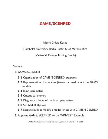 GAMS/SCENRED - Tutorial