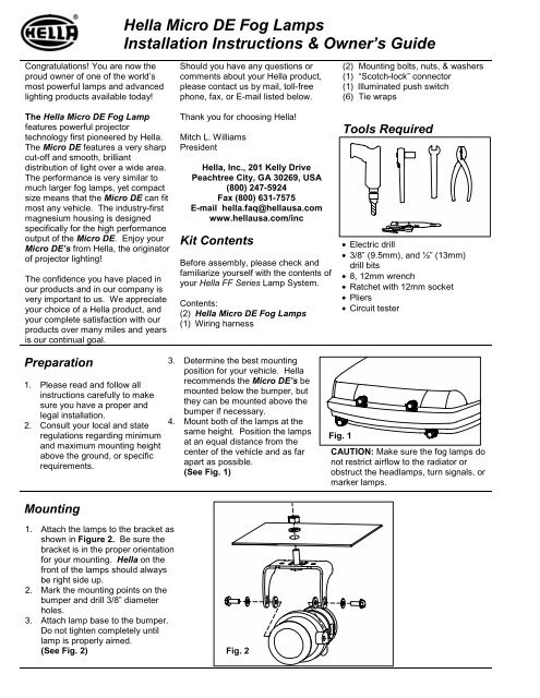 A Micro De Fog Lamps Installation, Lamp Assembly Instructions