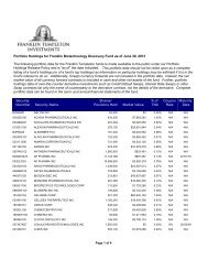 The following portfolio data for the Franklin Templeton funds is made ...