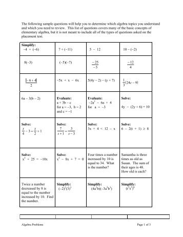 Elementary Algebra sample problems