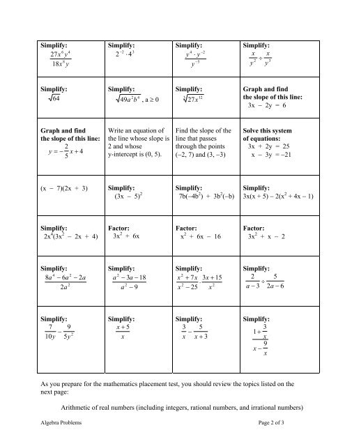 Elementary Algebra sample problems