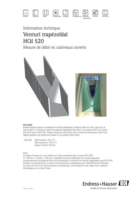 Venturi trapézoïdal HQI 520 (PDF 3,65 MB) - Endress+Hauser