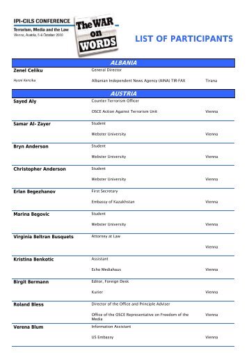 LIST OF PARTICIPANTS - International Press Institute