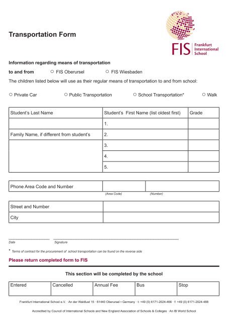 Transportation Contract - Frankfurt International School