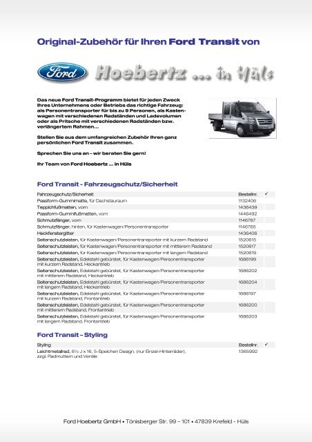 Original-Zubehör für Ihren Ford Transit von - Ford Hoebertz  in