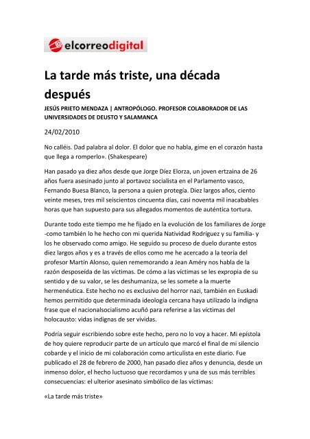 La tarde más triste, una década después - Fundación Fernando Buesa