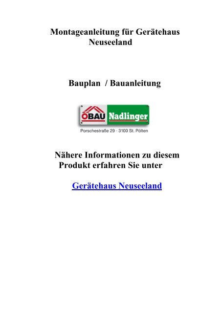 Montageanleitung für Gerätehaus Neuseeland ... - Gartenhaus-Park