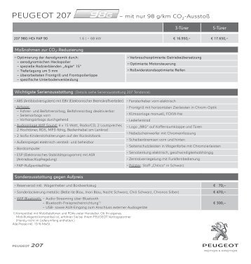 PEUGEOT 207 98g - Preisliste