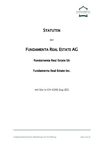 STATUTEN FUNDAMENTA REAL ESTATE AG