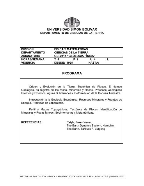 UNIVERSIDAD SIMON BOLIVAR PROGRAMA - Departamento de ...