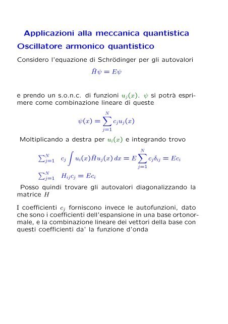 Applicazioni alla meccanica quantistica Oscillatore armonico ... - Fisica