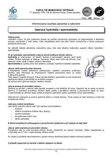 Operace hydrokély / spermatokély - Fakultní nemocnice Ostrava
