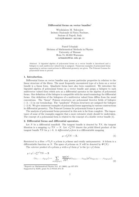 Differential forms on vector bundles1 Wlodzimierz M. Tulczyjew ...