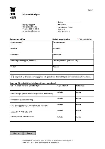 Blankett för inkomstförfrågan vid kostnadsreduktion - Gävle kommun