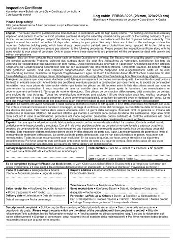 Inspection Certificate Log cabin FRB28-3226 (28 mm, 320x260 cm ...