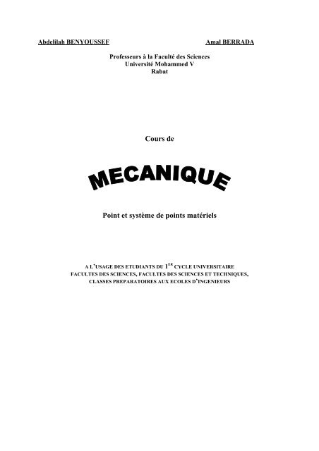 Cours De Mécanique : Point Et Système De Points Matériels