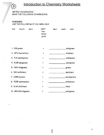 Introduction to Chemistry Worksheets 1