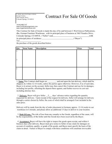 Contract For Sale Of Goods - German Furniture Warehouse
