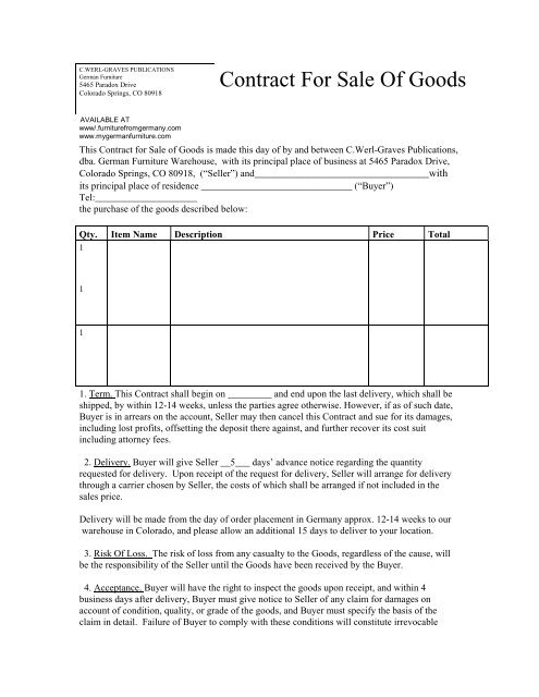 Contract For Sale Of Goods German Furniture Warehouse