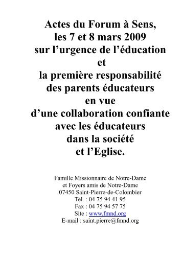 Actes définitifs du Forum sur l'éducation 4 avril 2009 - Famille ...
