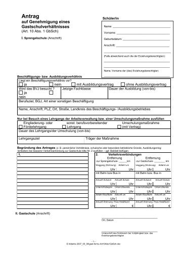 Antrag auf Genehmigung eines Gastschulverhältnisses