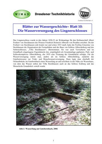 Die Wasserversorgung des Lingnerschlosses - FRONTINUS ...