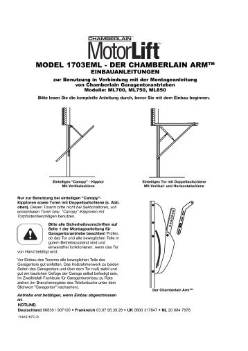 model 1703eml - der chamberlain arm - Free-Instruction-Manuals.com