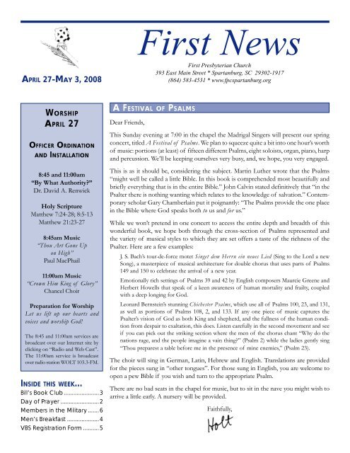 APRIL 27-MAY 3, 2008 First News - First Presbyterian Church