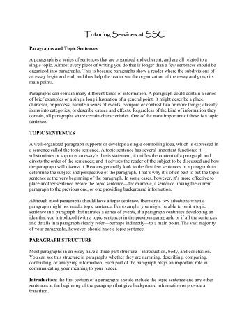 Topic Sentence and Paragraphs