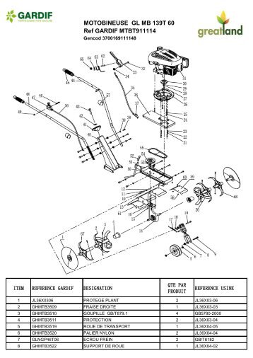 MOTOBINEUSE GL MB 139T 60 Ref GARDIF MTBT911114